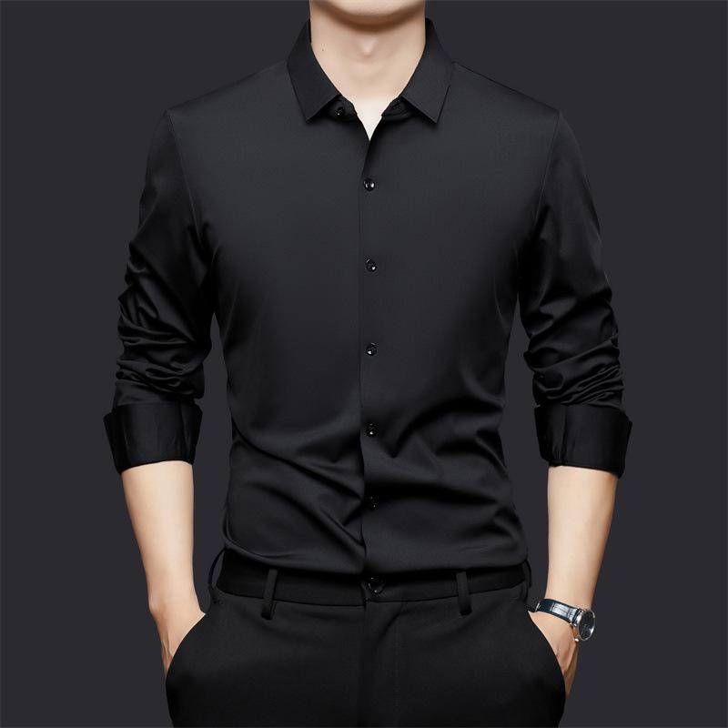 Men's Solid Color Long Sleeve Button Down Shirt Casual Slim Fit Turndown Collar Shirt