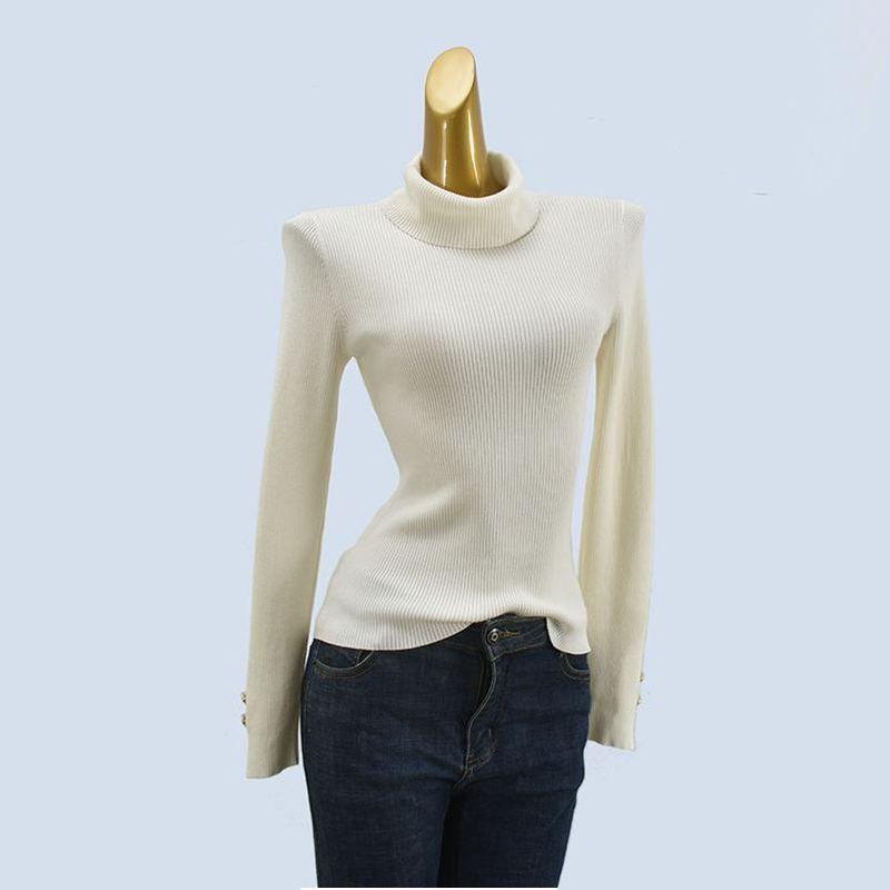Export Yuan Single Turtleneck Silm Plaid Soft Glutinous Long Sleeves Basic Style Knitting Slimming Sweater Stretch Women's Bottoming Shirt