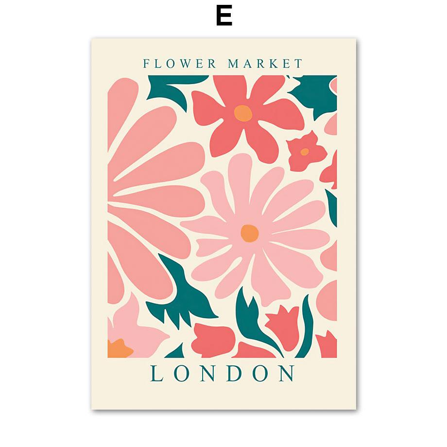 Flower Market Poster Paris London New York Botanical Floral Drawing Wall Art Print Canvas Painting Modern Living Room Home Decor