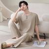 Pure Cotton Pajamas Men's 1011 New Summer Thin Henry Collar Short-sleeved Trousers Loungewear Suit Can Be Worn Outside
