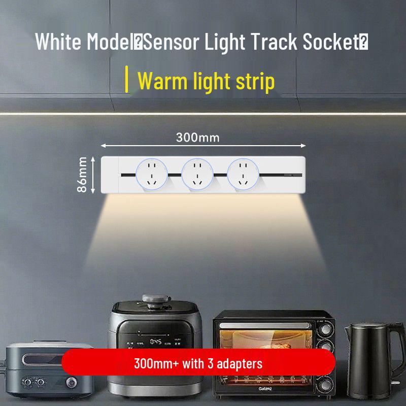 Movable Sliding Track Power Strip with Sensor Light for Kitchen & Dining Room