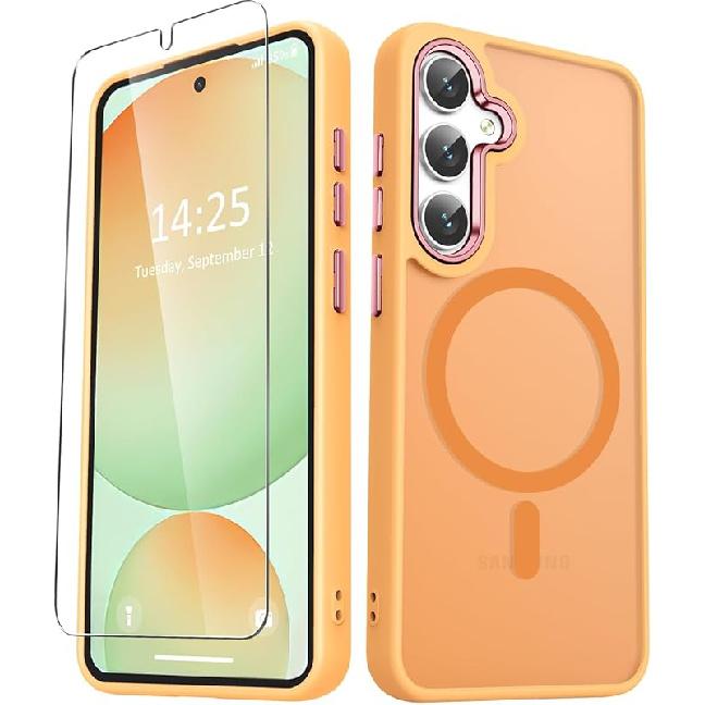 for Samsung Galaxy S24 FE Case, Matte Magnetic Phone Case with 1 Screen Protector, Support for Magsafe, Translucent Frosted Slim Shockproof