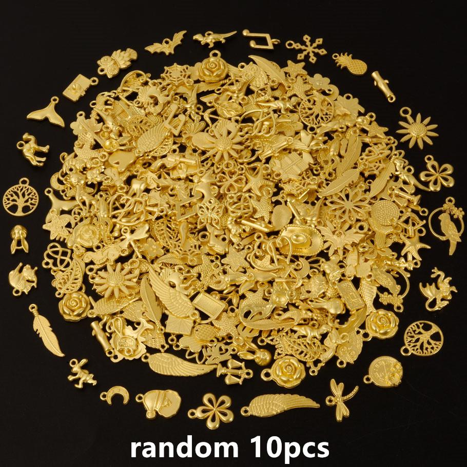 KC Gold Color Random Mix Cute Metal Charm Heart Moon Flower Pendants For Jewelry Making Supplies Handmade Bracelets Charms Bulk