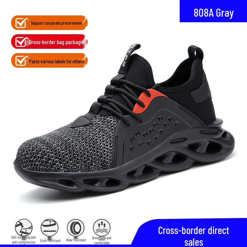Summer Breathable Anti-smash Anti-puncture Safety Shoes with Lightweight Shock Absorption and Comfortable Flying Woven Upper
