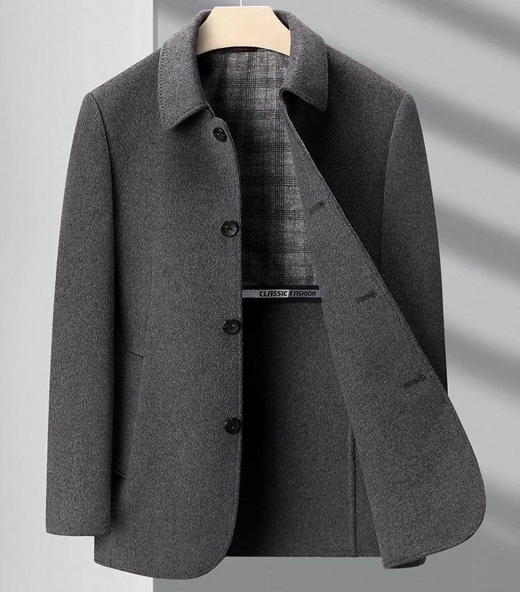 Men’s Double-Sided Wool Coat: Slim Fit, Cashmere Overcoat, Business Style for Autumn/Winter.
