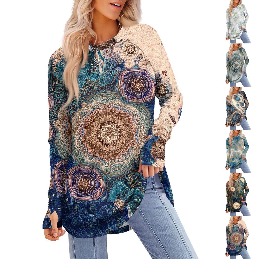 Womens Oversized Sweatshirt Graphic Sweater Long Sleeve Drop Shoulder Round Shirt Tops Vintage Clothes