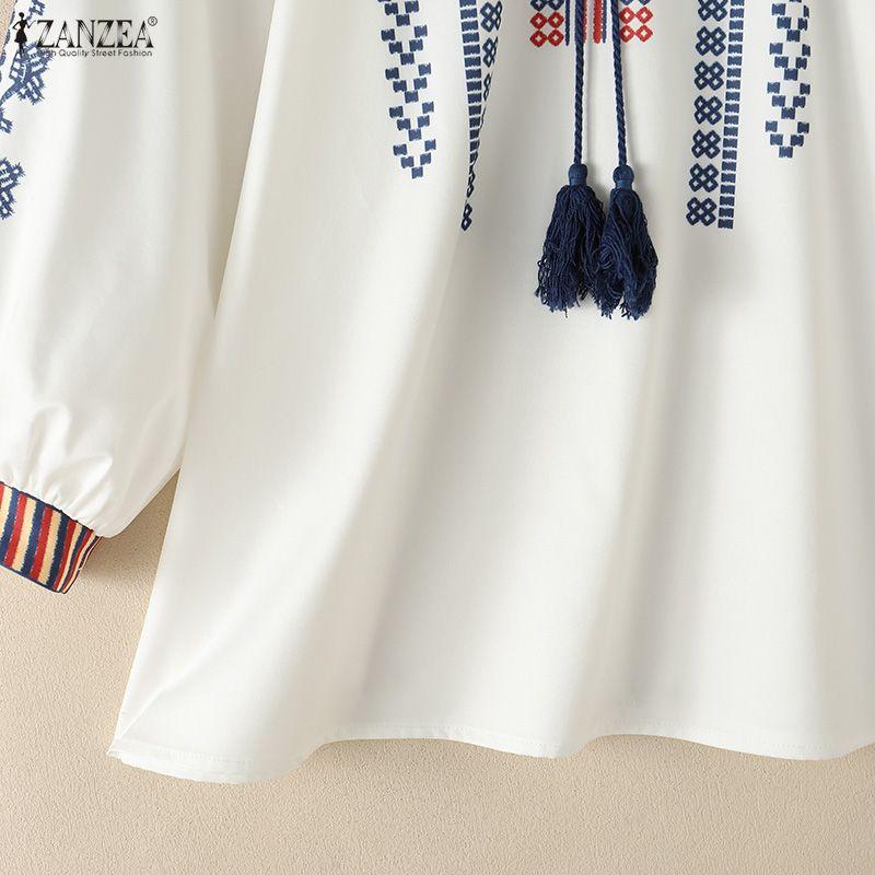 ZANZEA Women Boho Print Summer Casual Round Neck 3/4 Sleeve Blouse
