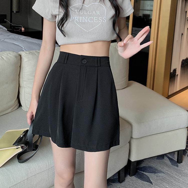 

2026 Women s Black High-Waisted Wide-Leg Shorts & Casual Suit Pants with Elastic Waist Extra Large чёрный