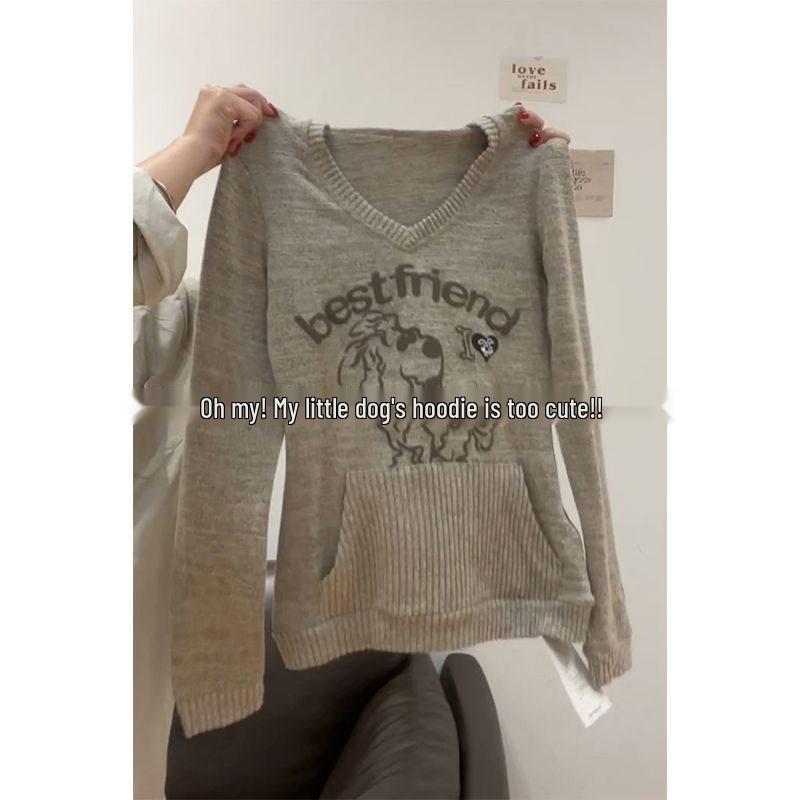 

Aged-Defying Puppy Print Women s Slim-Fit Hooded Long-Sleeve Pullover Small хаки