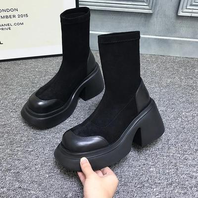 Fashion Platform Black Women's Sock Boots Designer Soft-soled Spring Autumn Women Shoes Designer Increase Female Ankle Boots