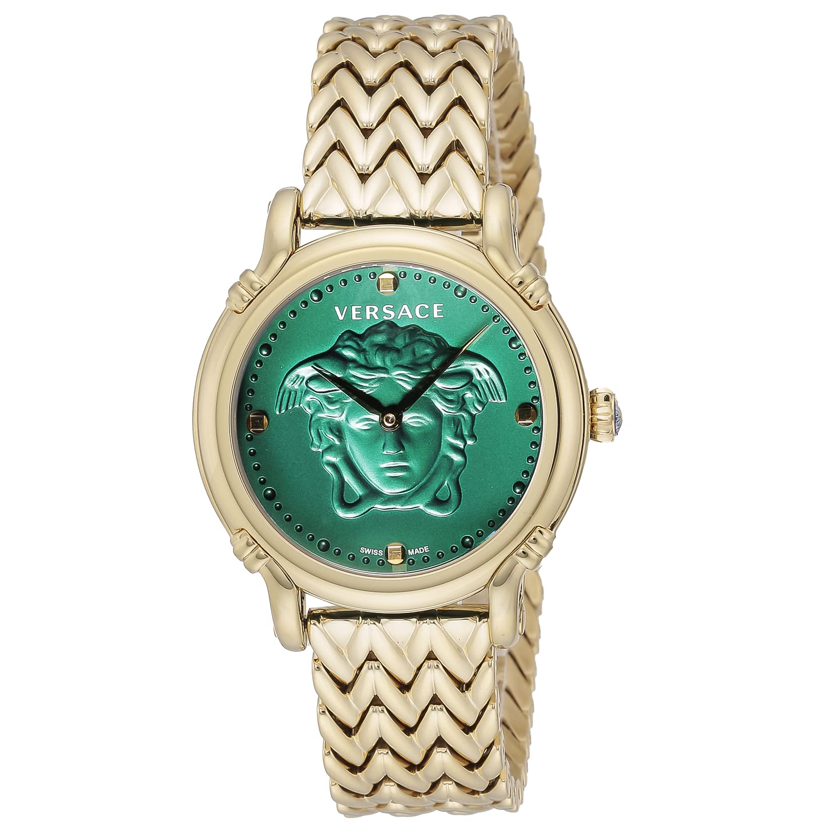 

Watch SAFETYPIN Green Dial Stainless Steel Sapphire Glass Quartz 34MM Swiss Watch VEPN00820 Gold [Versace] Women s [Item]