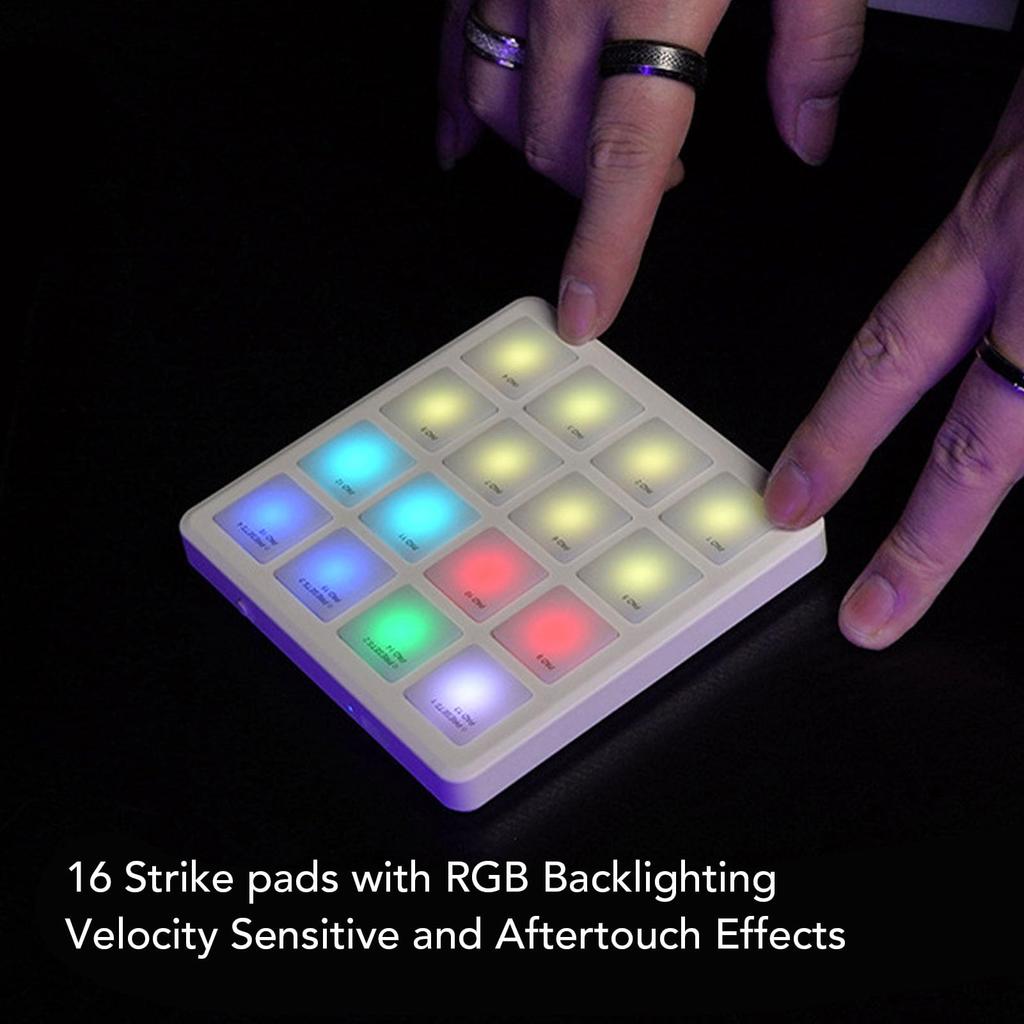 Dpofirs Wireless MIDI Controller Pad, 16 RGB Backlit Velocity Sensitive Strike Pads, Portable USB C MIDI Keyboard for Arrangers