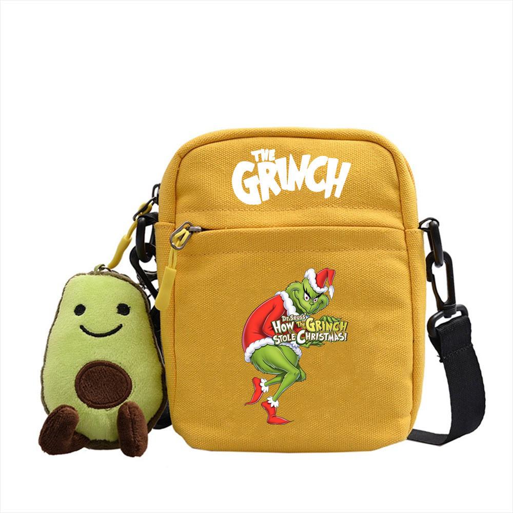 Grinch Christmas Canvas Mini Crossbody Bag With Zipper And Internal Storage For Daily Outings