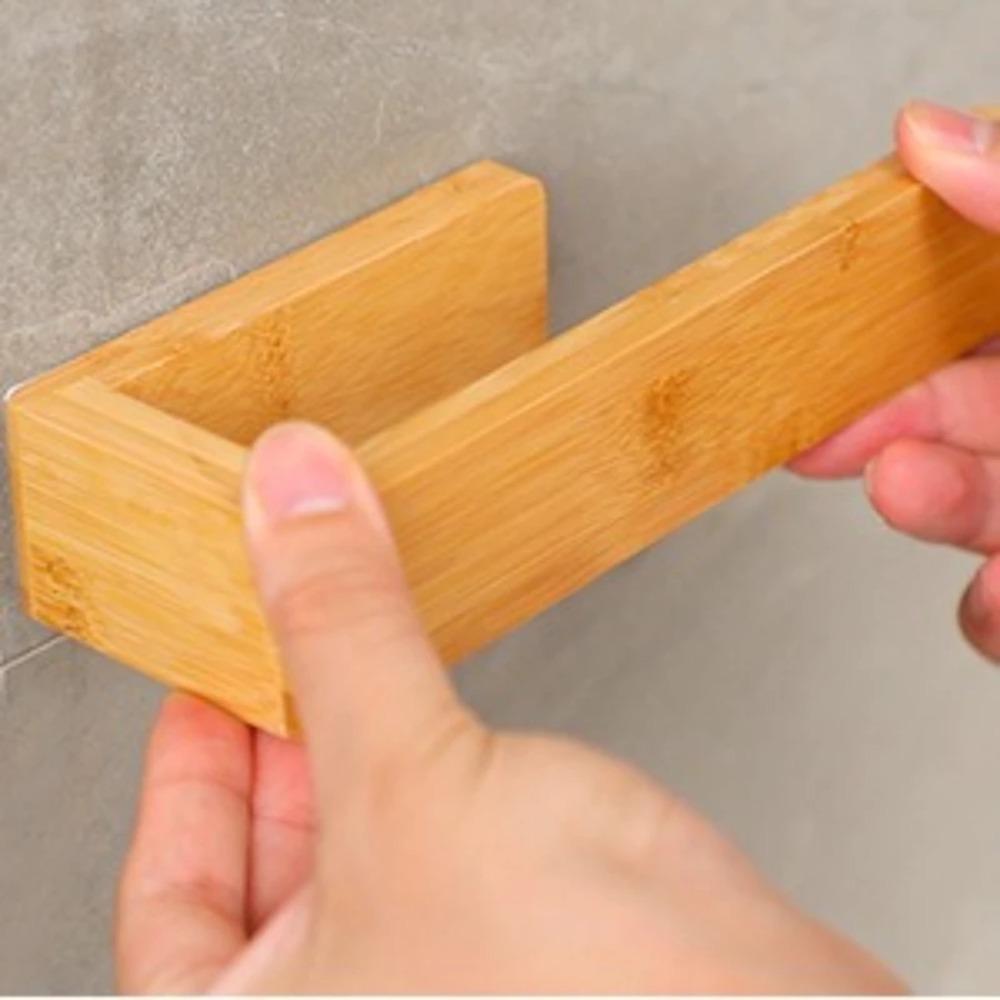 No Drill Wooden Towel Rack Self Adhesive Towel Bar Household Bathroom Multi Purpose Wall Storage Shelf Organizer Towel Holder