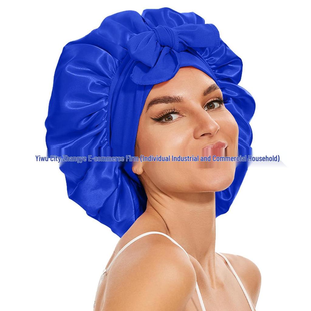 Satin Ribbon Round Silk Sleep Cap with Bowknot: Wide Brim Hair Care and Bath Hat