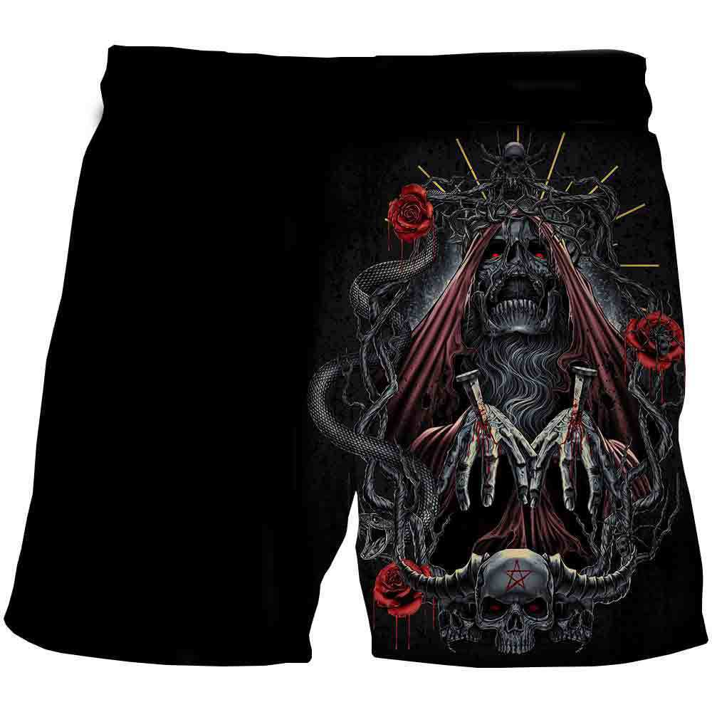 Men's Summer Beach Health Fabric Black Stretch Casual Ordinary 3D Printed Shorts Men Skull Cartoon Trousers