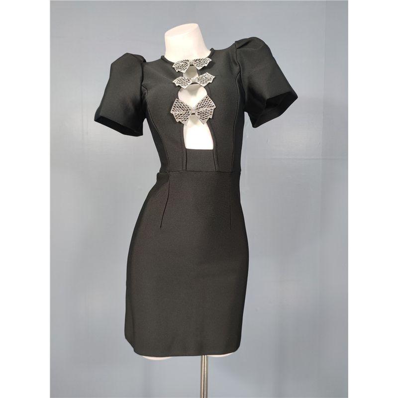 French Atmosphere Classy Design Annual Meeting Birthday Party Accessible Luxury Bows Diamond Decorations Heavy Industry Hip Bag Bandage Dress