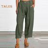 Women Casual Pants with Oblique Pockets Elastic Waist Wide-Leg Design Solid Color Leisure Pants Travel Work Daily Wear