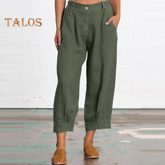 Women Casual Pants with Oblique Pockets Elastic Waist Wide-Leg Design Solid Color Leisure Pants Travel Work Daily Wear
