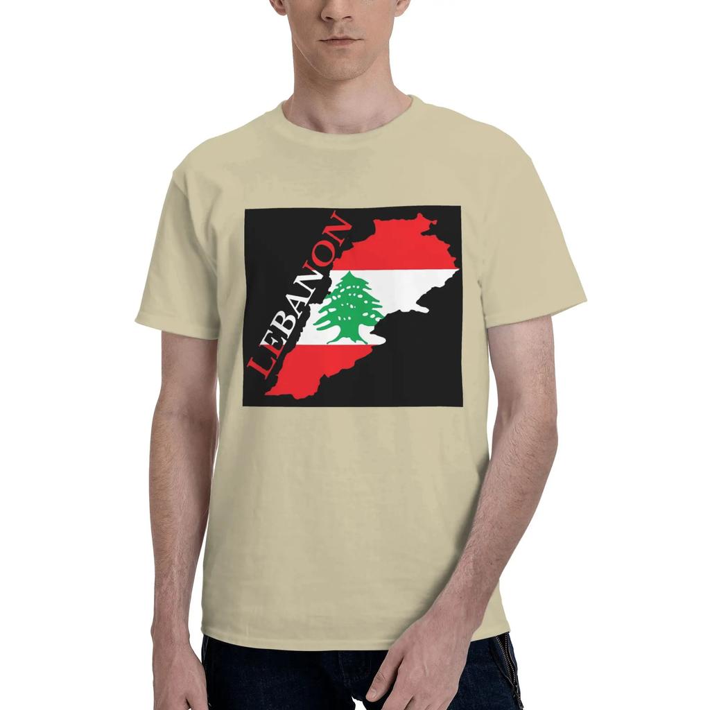 T-shirt da uomo con mappa bandiera Libano Taglie forti T-shirt da uomo Girocollo Cotone T-shirt Corte Estive Uomo