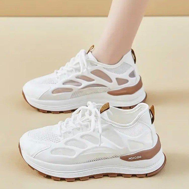2025 Summer Popular Fashion Casual Versatile Soft Sole Non-slip Mesh Breathable White Shoes Women's Shock-absorbing Sports Shoes