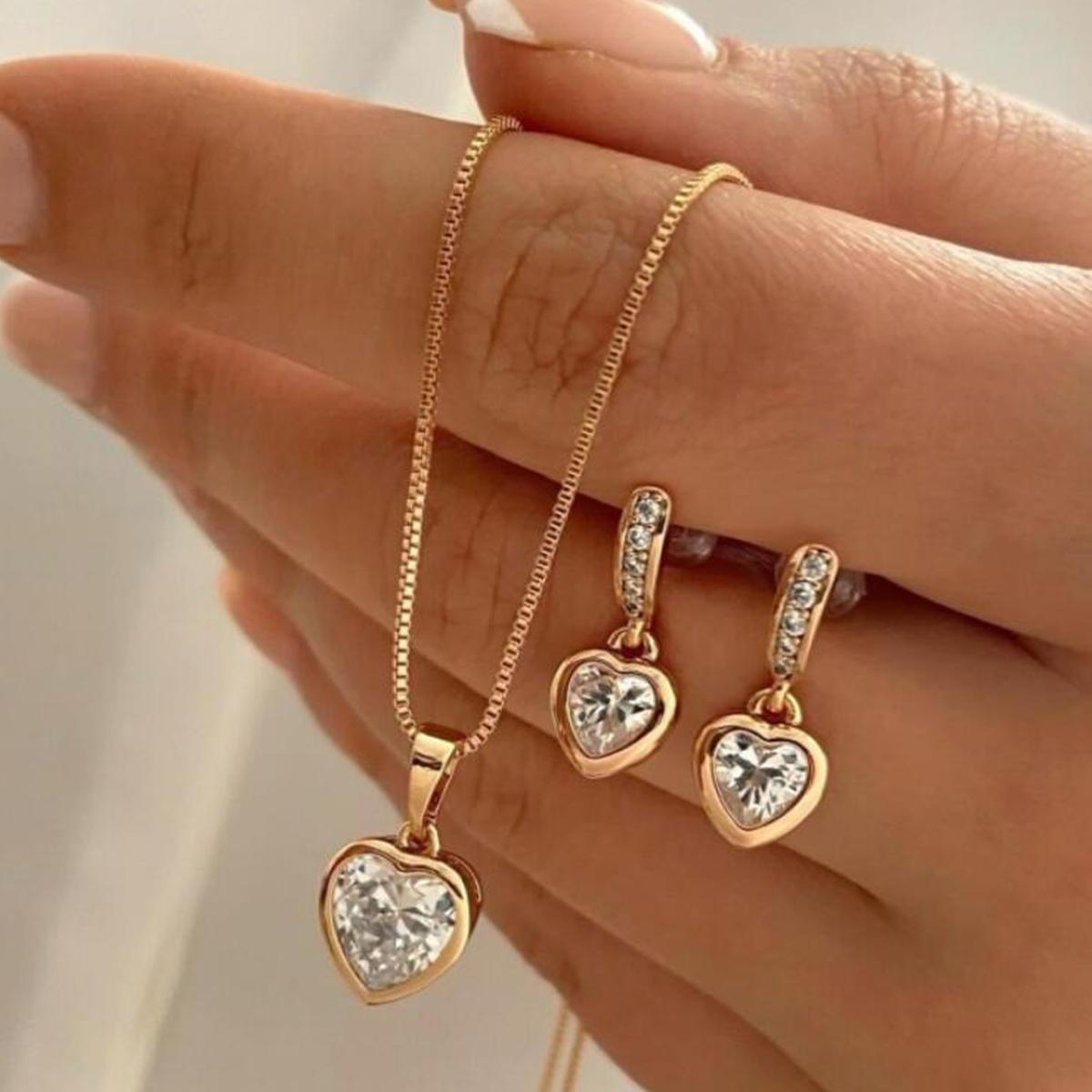 

3 шт. Женский модный набор «Любовь» Ожерелье Серьги Циркон Подходит для Свадьбы, Вечеринки, Фестиваля Подарки-4001