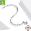 European & American Sterling Silver White Gold Plated Beaded Bracelet, Unisex, Versatile, S925, SCB203