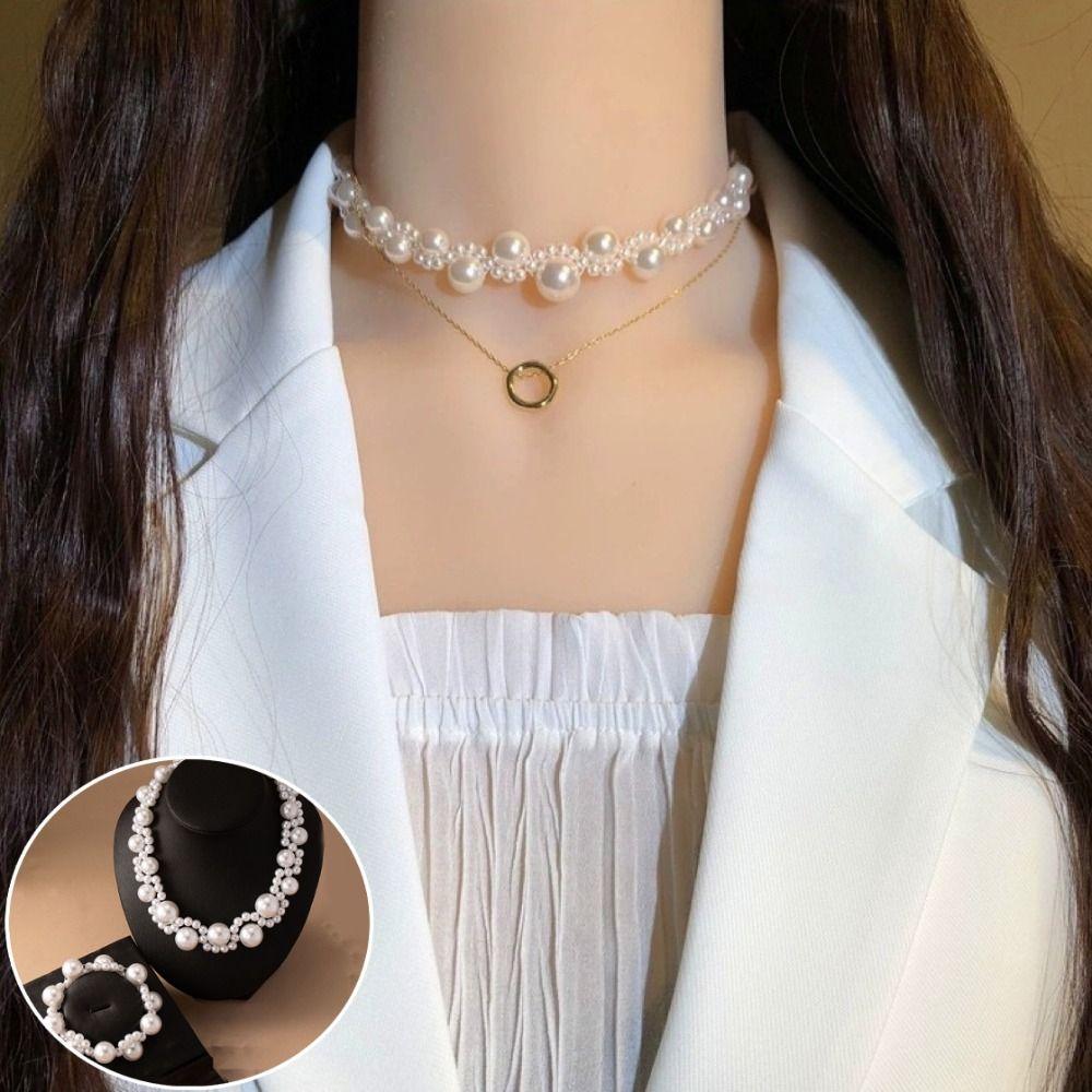 Light Luxury Pearl Necklace Bracelet Set Hand Bangle Women Jewelry Set  Party