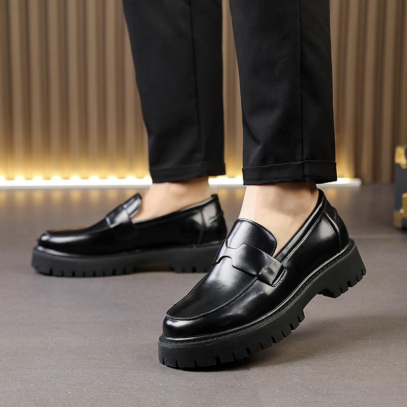 New Platform Shoes Loafers Shoes Men Thick-soled Wedding Shoes Black Formal Business Shoes Slip-on Leather Increase Casual Shoes