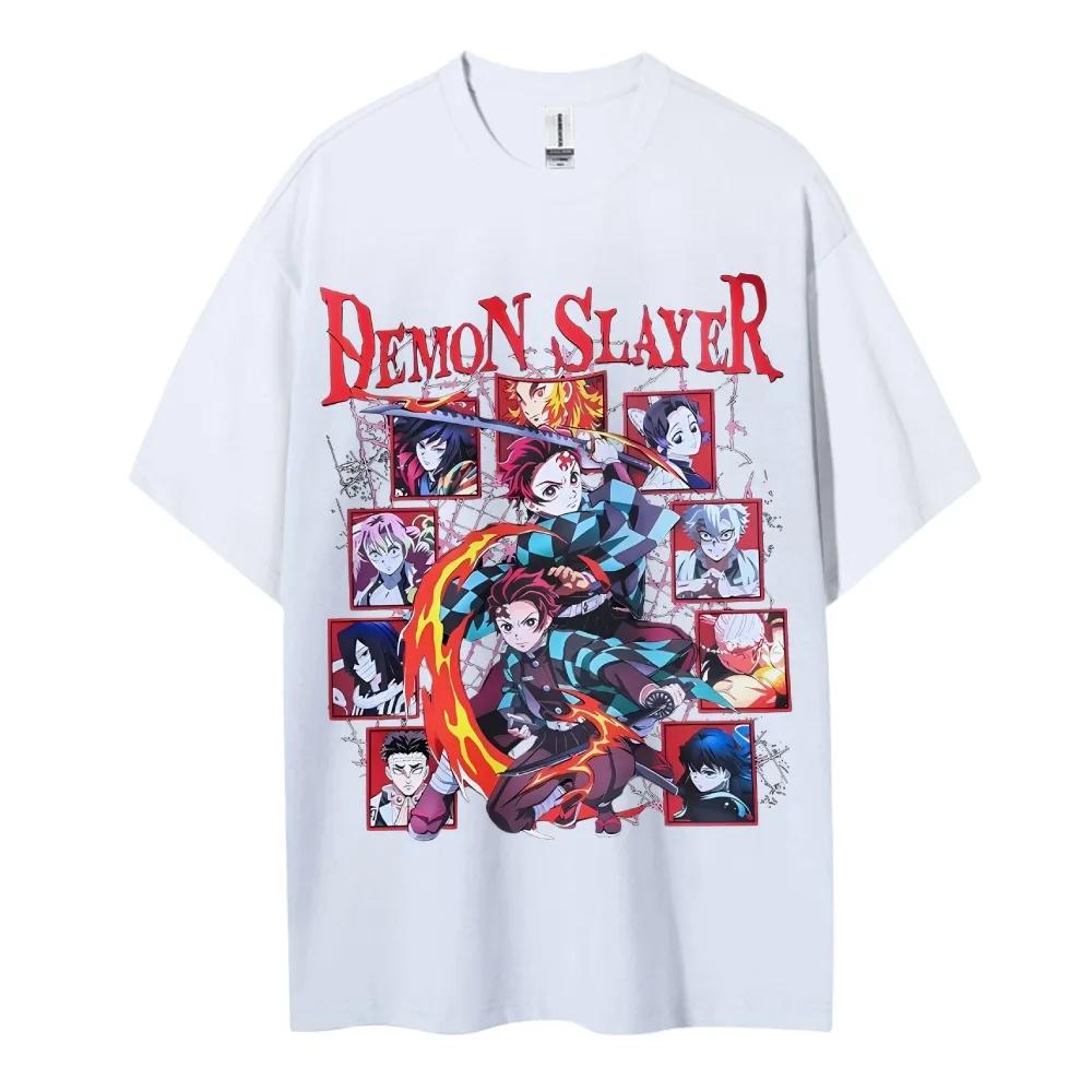 T-shirt Demon Slayer Homme Coton Pur Décontracté Col Rond Manches Courtes Vêtements Été Sport Décontracté Haut Manches Courtes