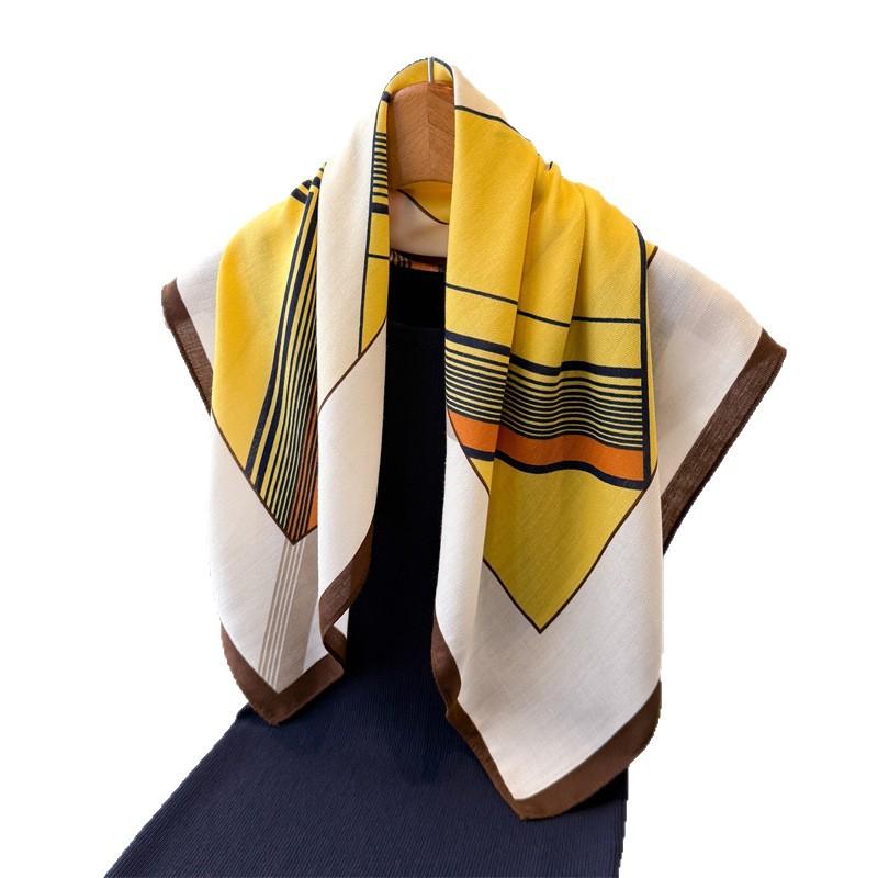 Geometric Contrasting Herringbone Pattern Cotton and Linen Small Square Scarf Silk Scarf Imitation Velvet Headscarf Shawl Sun Protection Scarf Women's