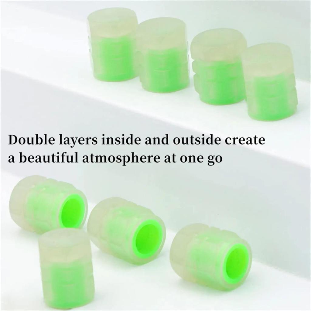 4 Waterproof Luminous Caps for Car Tire Valves and Tire Fitting Tools