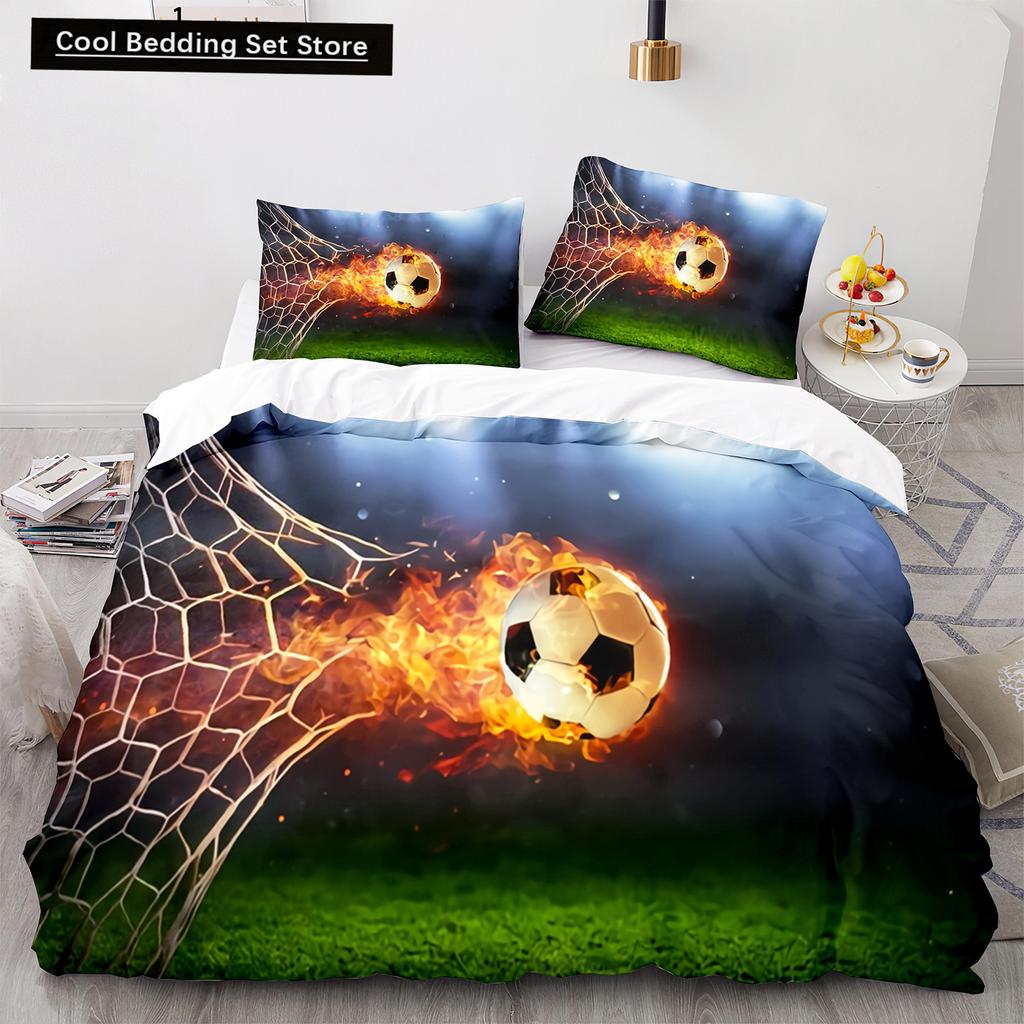 Football King Queen Duvet Cover 3D Soccer Bedding Set for Kids Teens Adult Ball Game Quilt Cover Sport Fans Soft Comforter Cover