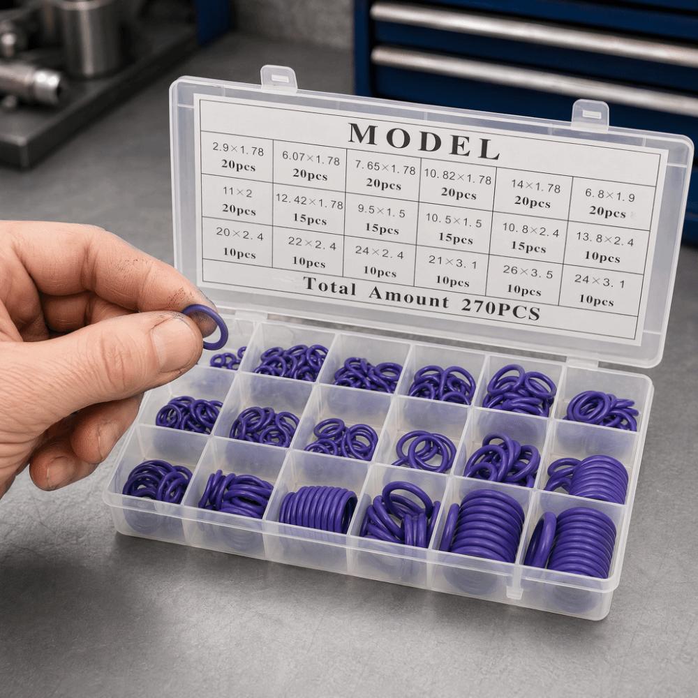 270pcs 18 Sizes Seal Gasket Set Plastic Box O-Ring Assortment Kit Rubber O-Ring  Vehicle Maintenance