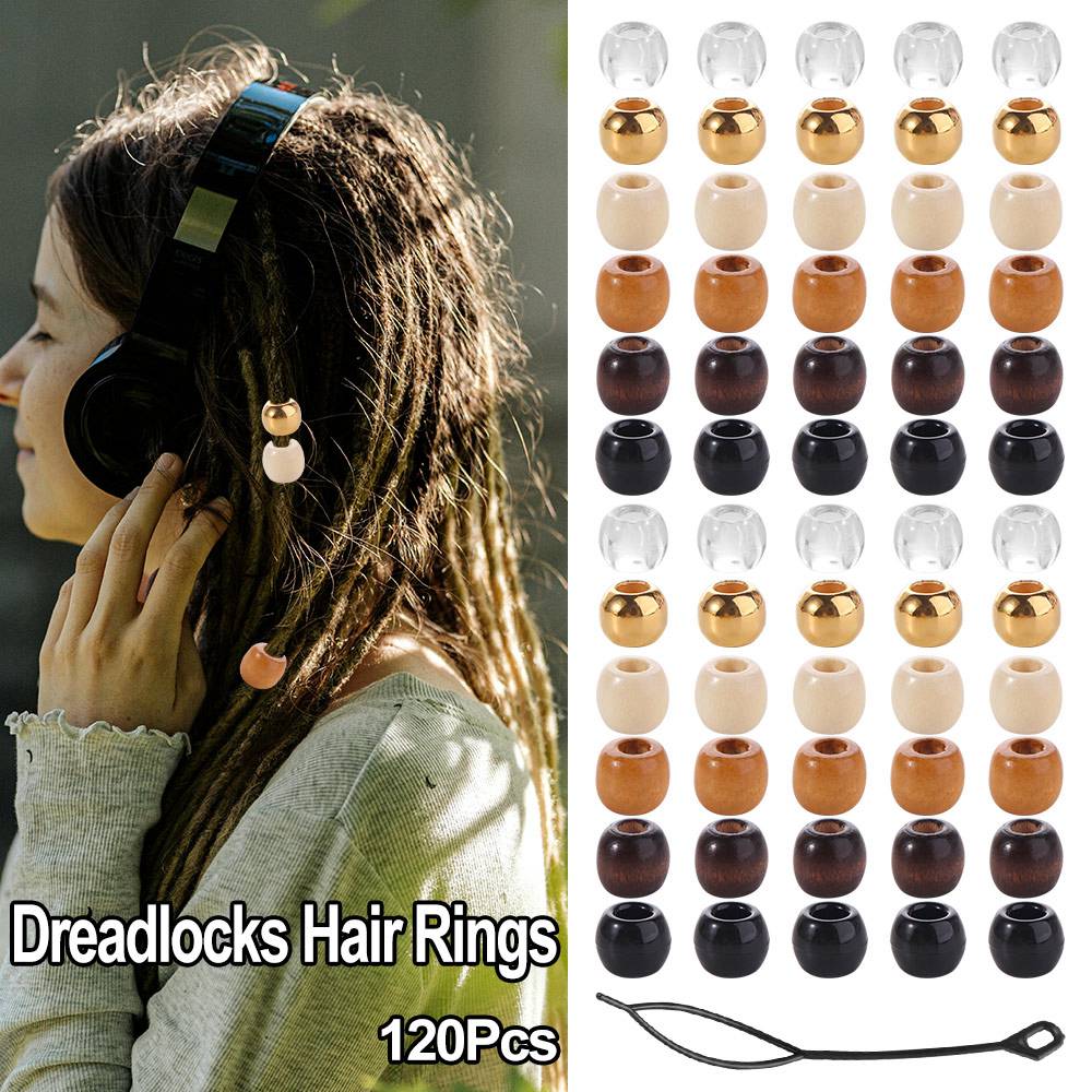 120Pcs Multi Style Dreadlock Hair Beads DIY Crafts Imitation Wood Bead Accessories  Hair Jewelry
