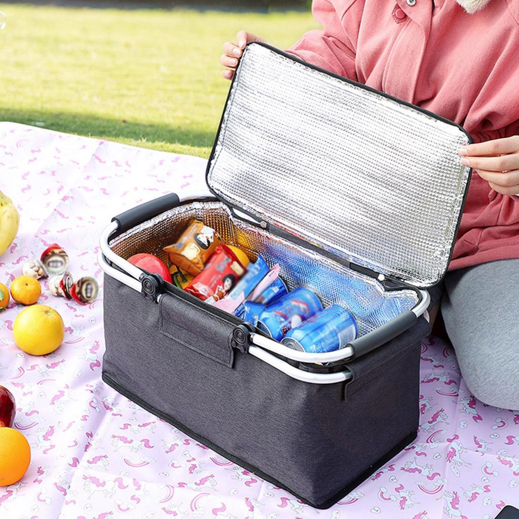 Black Large Capacity Aluminum Foil Thickened Portable Aluminum Rack Insulation Basket Foldable Outdoor Picnic Basket One Pack