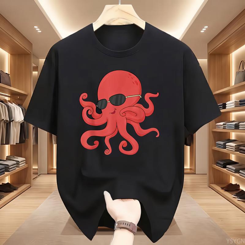 Octopus Marine Animal Ocean Sea Creature T Shirts Men Pure Cotton Humor Streetwear Tee Shirt Short Sleeve Clothing