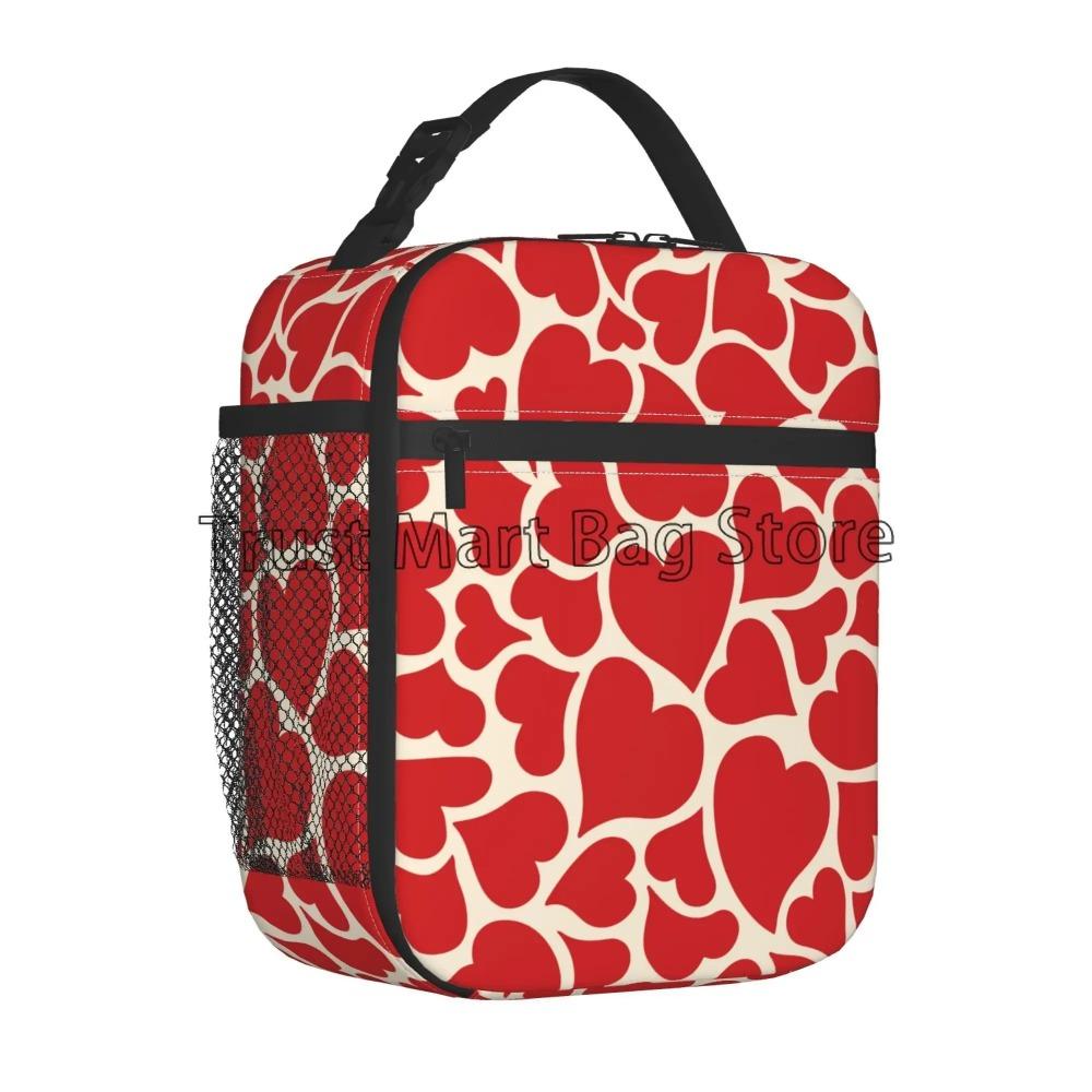 Red Pink Heart Insulated Lunch Bag for Women Romantice Love Heart Portable Reusable Thermal Lunch Box for Work Picnic Travel