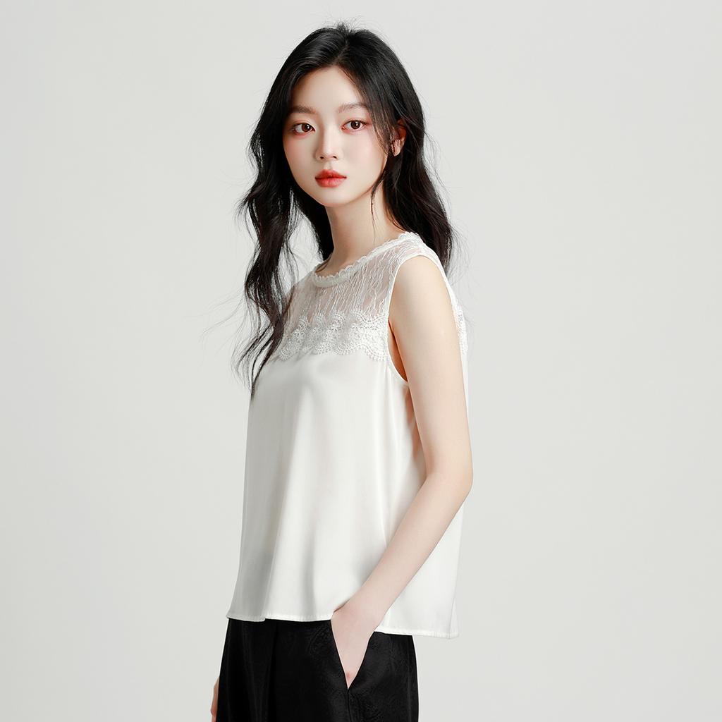 19mm Heavyweight Mulberry Silk French Lace Elegant and High-end Camisole Vest Women's Versatile T-shirt Top
