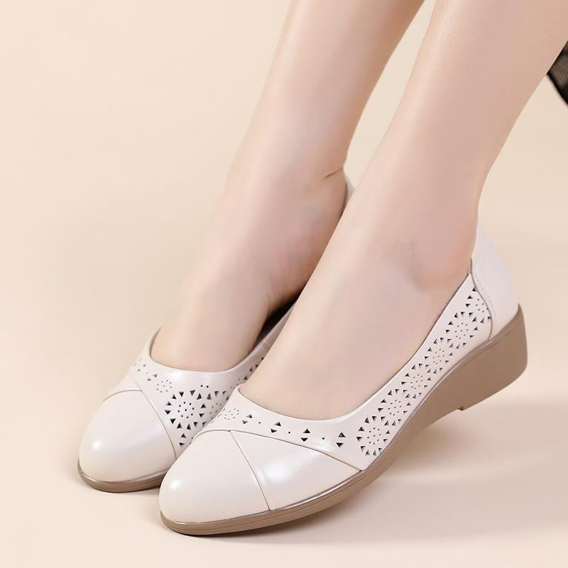 Fashion GKTINOO 2025 Women Flat Shoes Genuine Leather Woman Soft Pointed Toe Flats Summer Lady Hollow Mom Loafers Women Shoes Sandals
