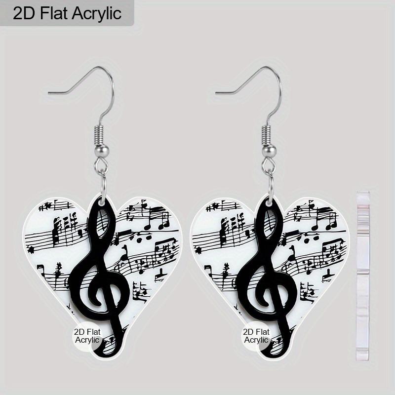 2D Flat Music Note Pattern Acrylic Material Dangle Earrings Christmas Thanksgiving Gift