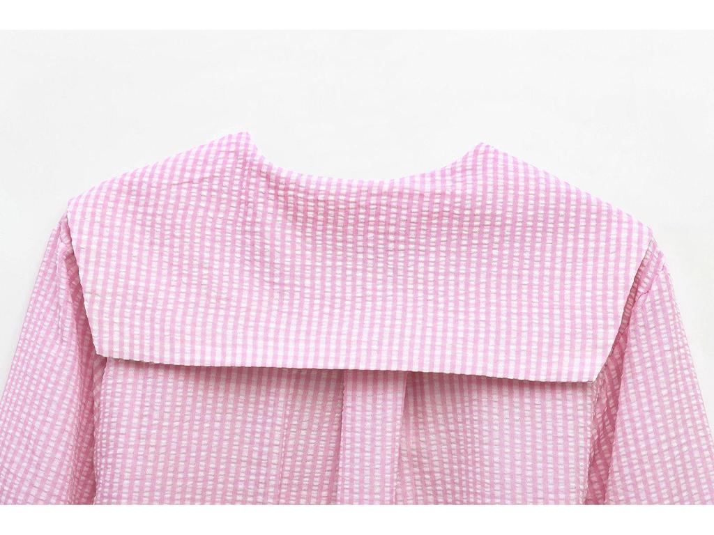 Spring 2025 Women's Fashion: European American Plaid Shirt with Turn-Down Collar