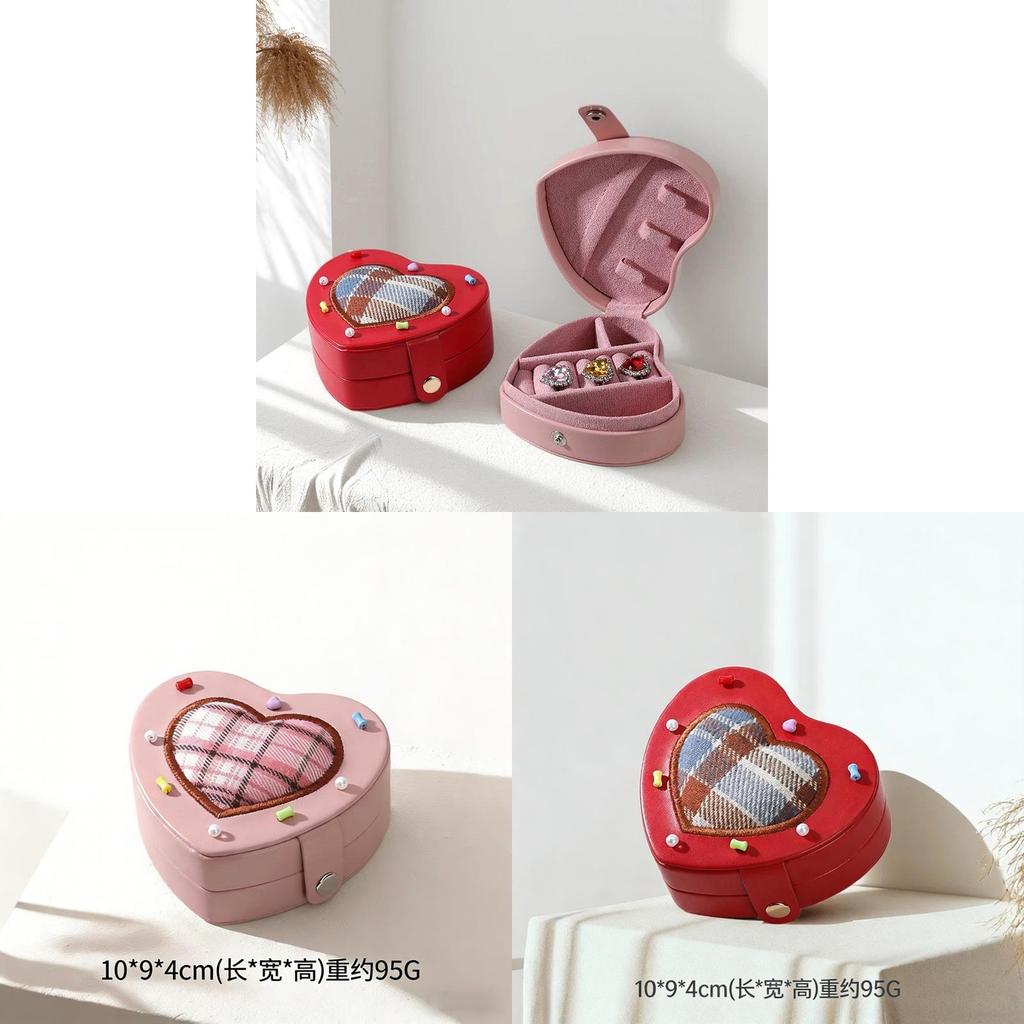 Jewelry Box Soft Velvet Organizer With Heart Shape Design For Girls Gift Travel Storage