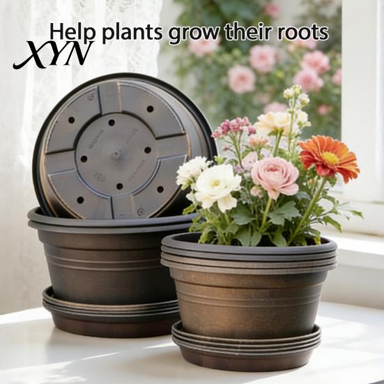 Resin Planters for Bulbs Bulb Plant Pot with Saucer, 10 Inch 13 Wide Flowerpot Decorative Pots Living Room Drainage Holes, Indoor Outdoor Planter