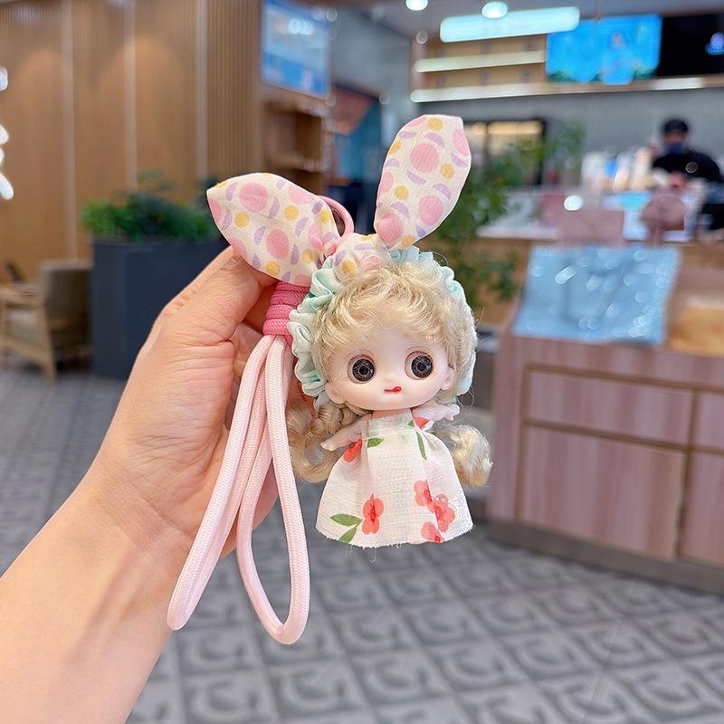 Cute cartoon rabbit ears with doll bag Keychain pendant plush doll key pendant gift