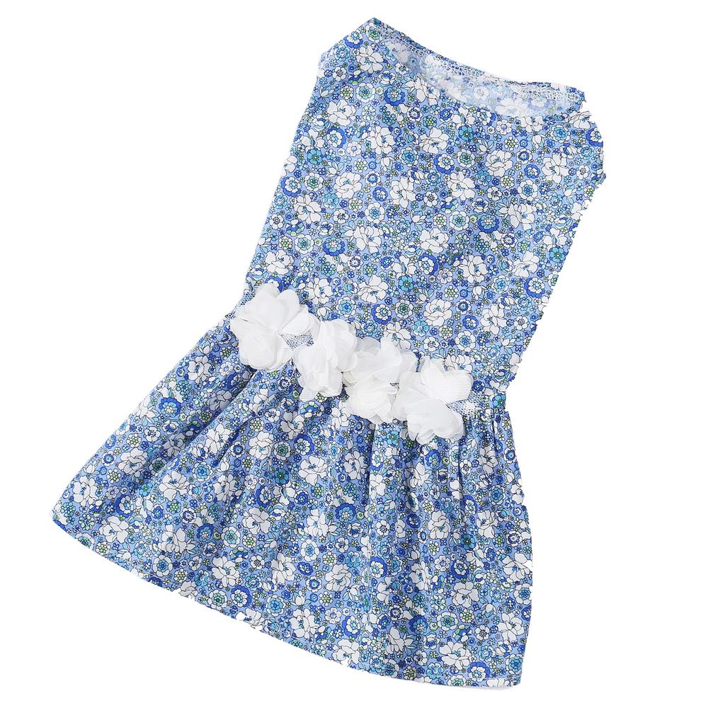 Dog Floral Dress Soft Comfortable Breathable Cute Doggie Princess Dresses for Wedding Party Light Bl