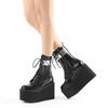 Women Lace Up Martin Boots Metal Leather Splice Chunky Heel Platform Side Zipper High Heel Ankle Boots