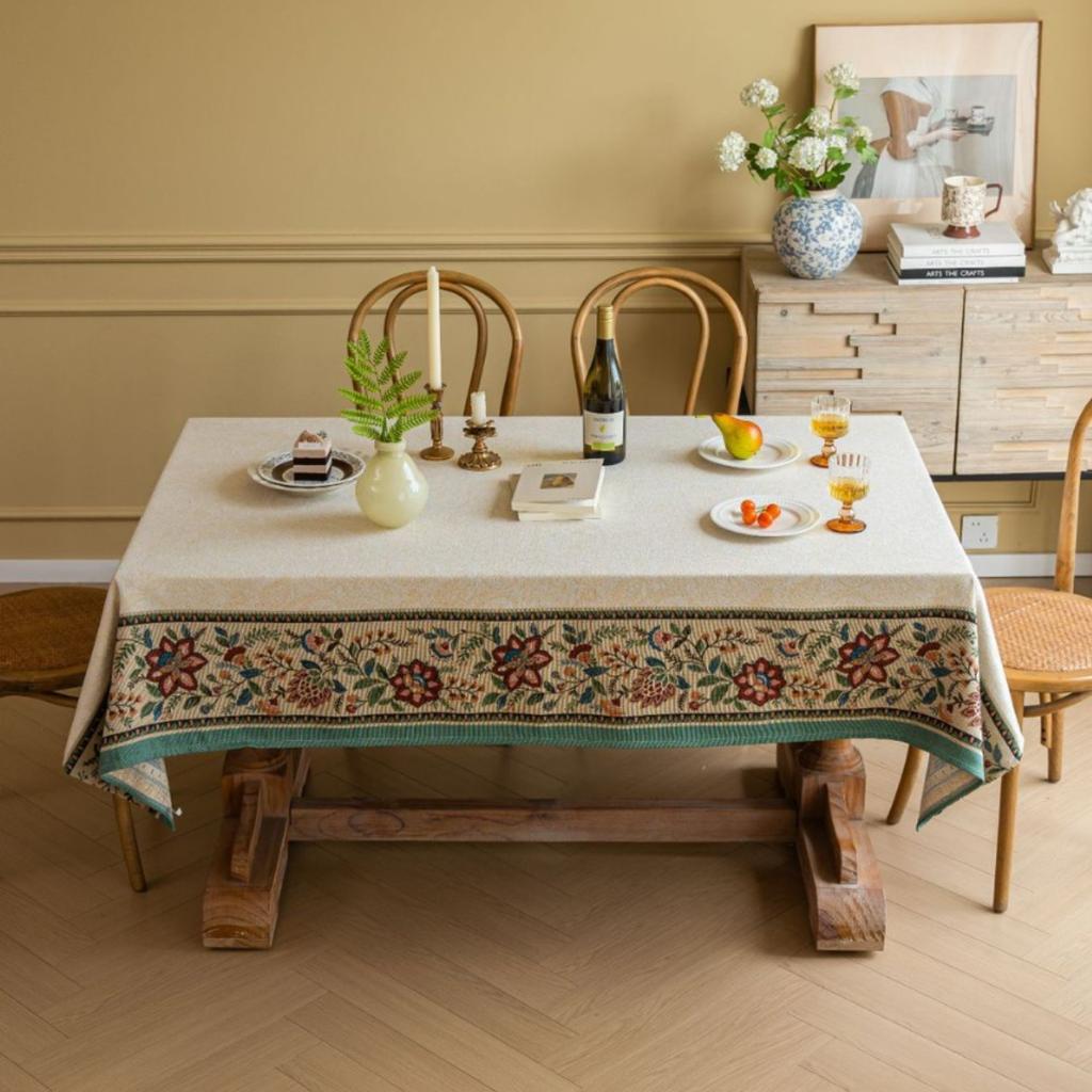 Soffbord Bordsduk Tyg Blåklockor Blomma Jacquard Krullad Kant Litterär Rektangulär Matsalsbordsduk