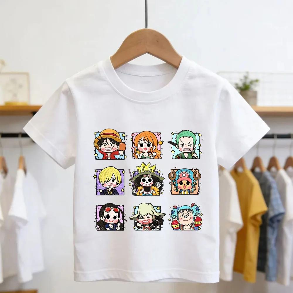 One Piece Japanese Anime Printed Cotton Top Boy Childrens Short Sleeve Luffy One Piece Child Tshirt 100