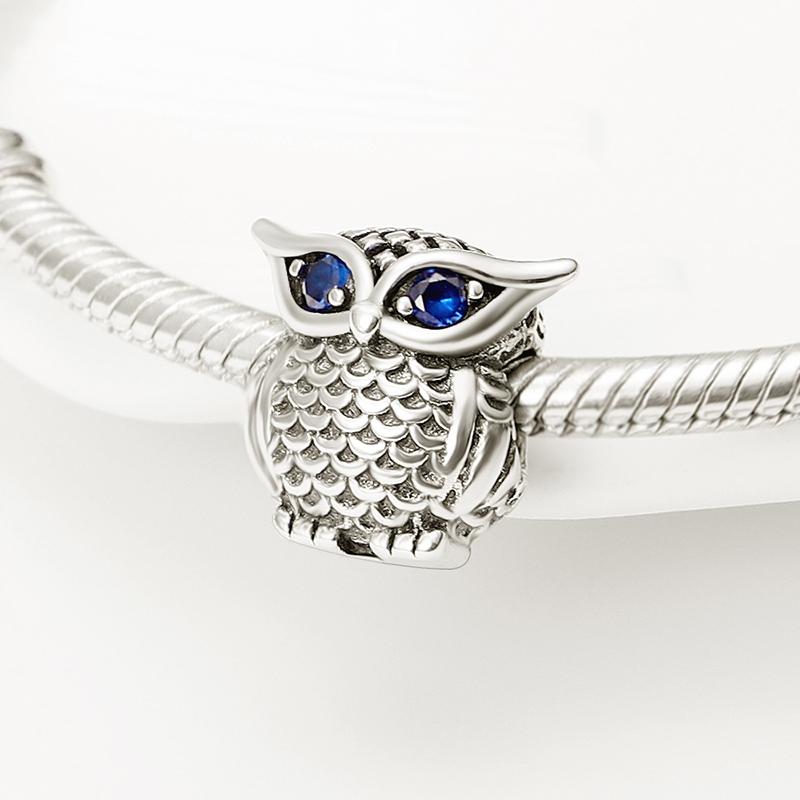 100%Copper Owl Charms Beads Full Zircon Pave Animal Pendant Fit 3Mm Original Bangle Bracelet Diy For Women Jewelry